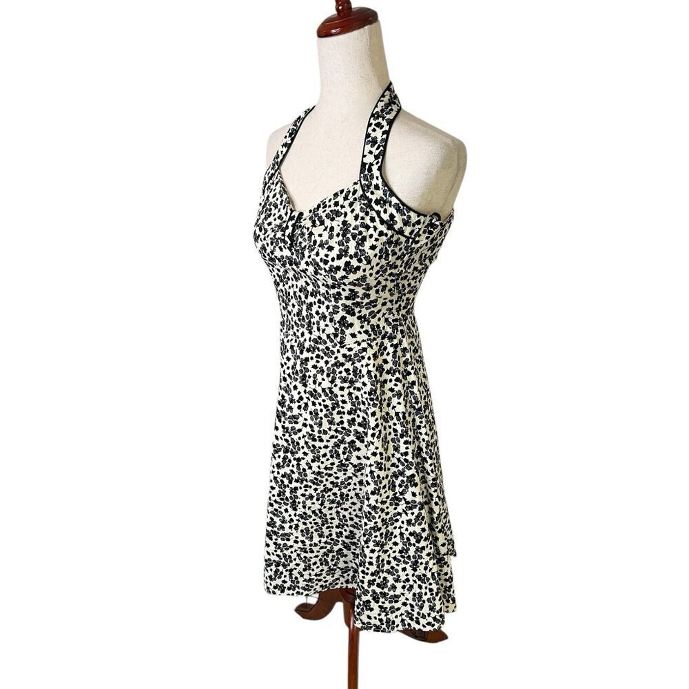 Vtg 90s Y2K City Triangles Halter Dress Small Floral Retro Tulle Ruffle Hem
